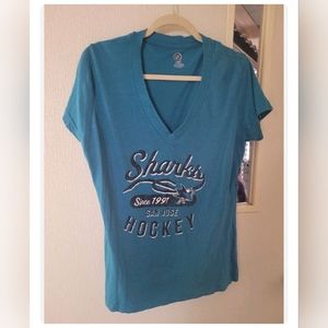 vintage 90s SAN JOSE SHARKS T-Shirt XL nhl ice hockey WOMEN'S V-NECK